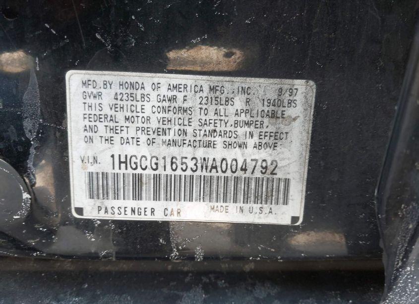 Photo 9 of 1998 Honda Accord EX V6 (VIN 1HGCG1653WA004792)