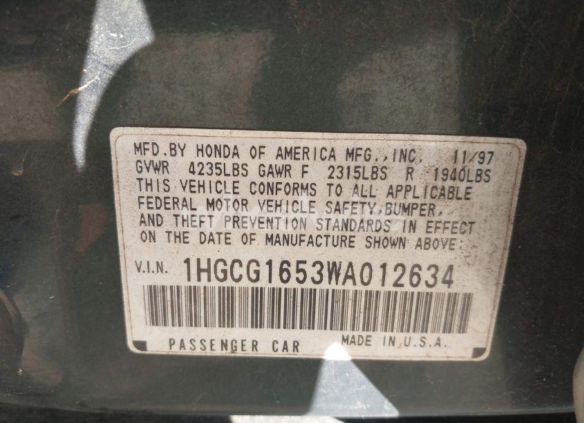 Photo 9 of 1998 Honda Accord EX V6 (VIN 1HGCG1653WA012634)