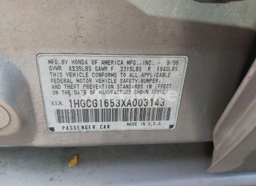 Photo 9 of 1999 Honda Accord EX V6 (VIN 1HGCG1653XA003143)