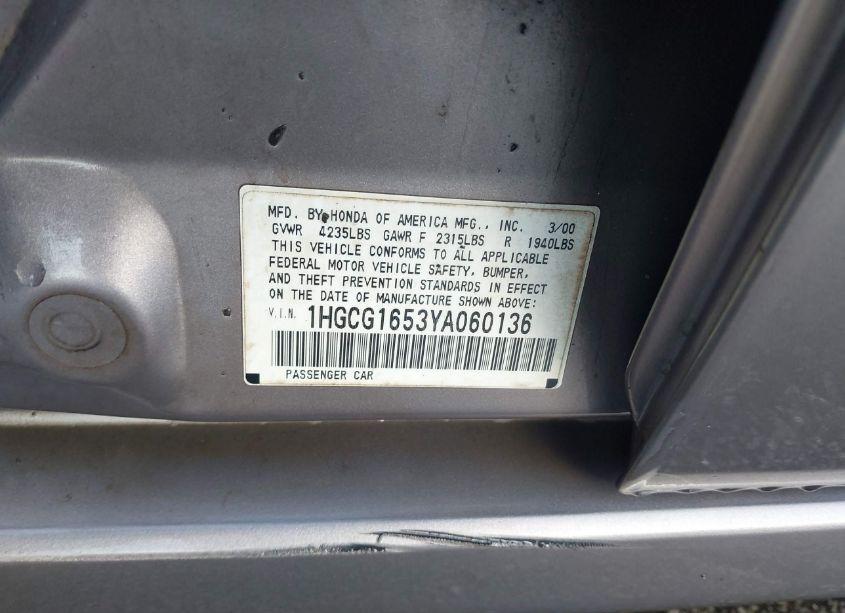 Photo 9 of 2000 Honda Accord 3.0 EX (VIN 1HGCG1653YA060136)