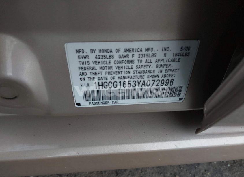 Photo 9 of 2000 Honda Accord 3.0 EX (VIN 1HGCG1653YA072996)