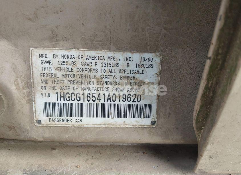 Photo 9 of 2001 Honda Accord 3.0 EX (VIN 1HGCG16541A019620)