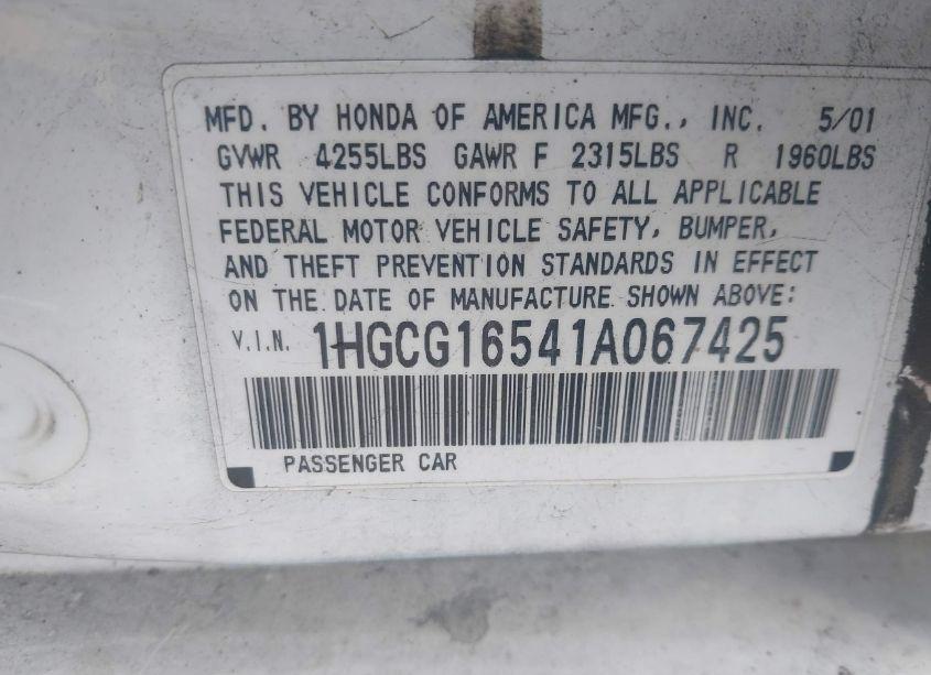 Photo 9 of 2001 Honda Accord 3.0 EX (VIN 1HGCG16541A067425)