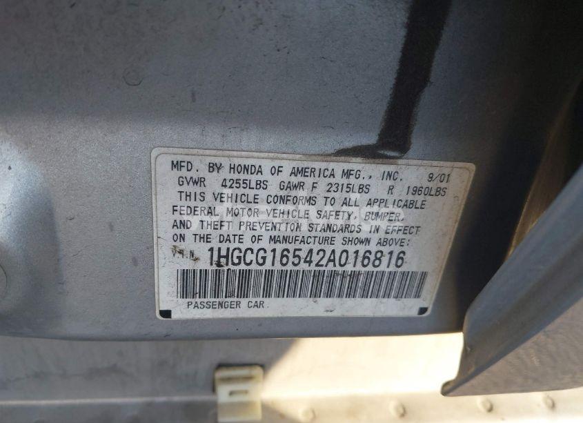 Photo 9 of 2002 Honda Accord 3.0 EX (VIN 1HGCG16542A016816)