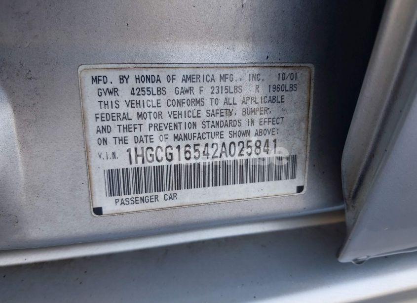 Photo 9 of 2002 Honda Accord EX (VIN 1HGCG16542A025841)