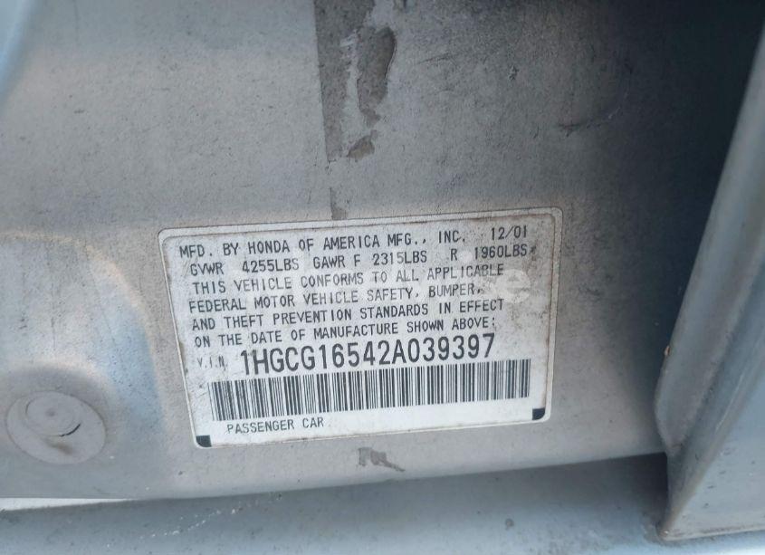 Photo 9 of 2002 Honda Accord 3.0 EX (VIN 1HGCG16542A039397)