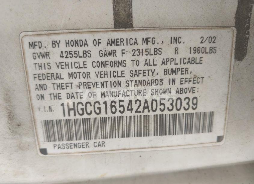 Photo 9 of 2002 Honda Accord 3.0 EX (VIN 1HGCG16542A053039)