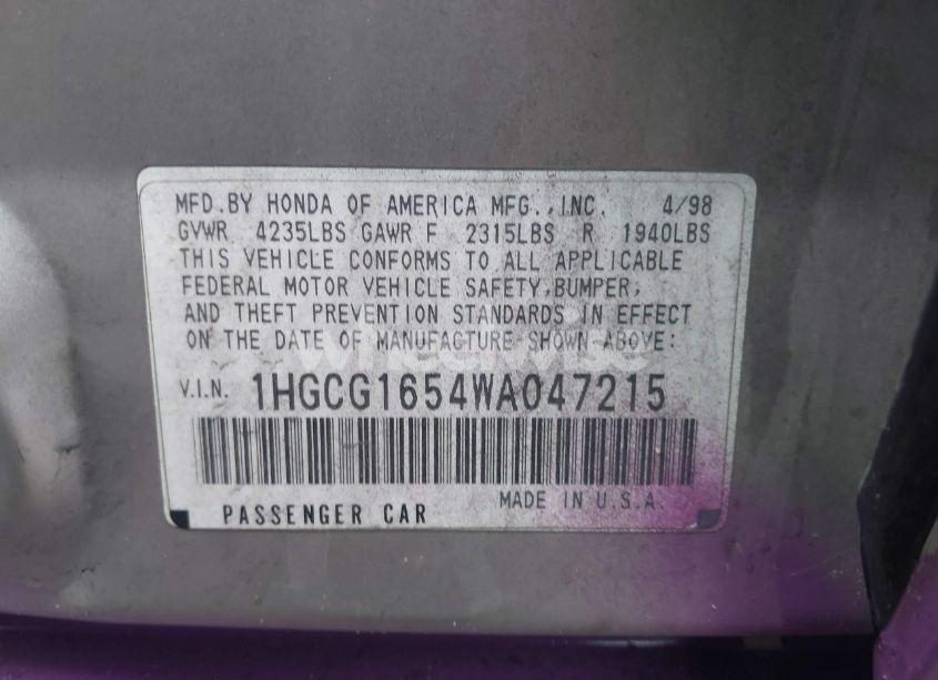 Photo 9 of 1998 Honda Accord EX V6 (VIN 1HGCG1654WA047215)