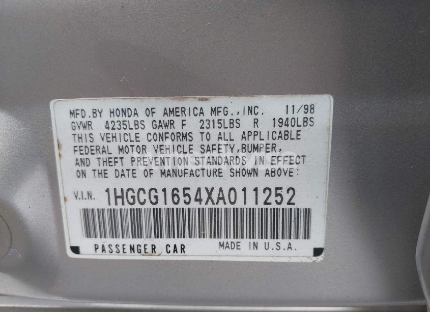 Photo 9 of 1999 Honda Accord EX V6 (VIN 1HGCG1654XA011252)
