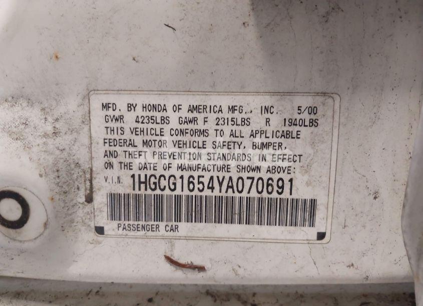 Photo 9 of 2000 Honda Accord 3.0 EX (VIN 1HGCG1654YA070691)