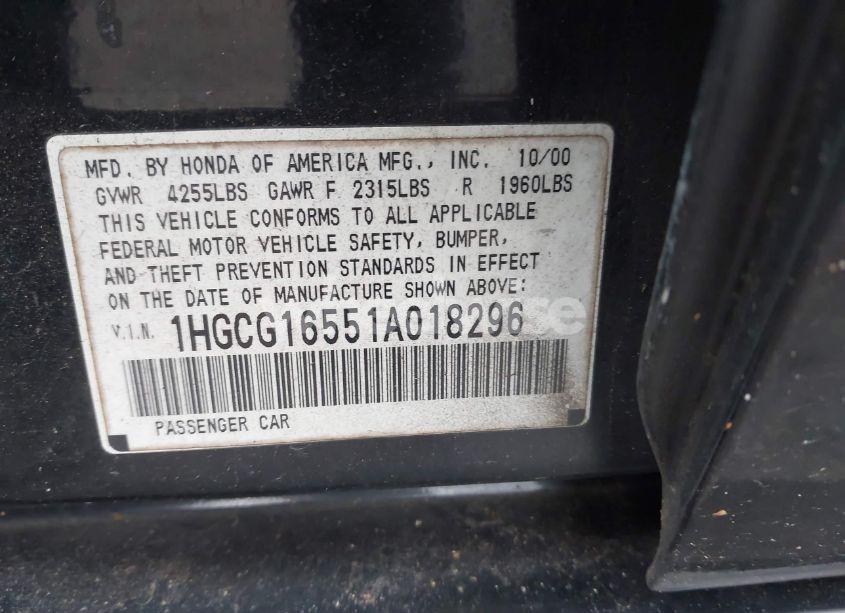 Photo 9 of 2001 Honda Accord 3.0 EX (VIN 1HGCG16551A018296)