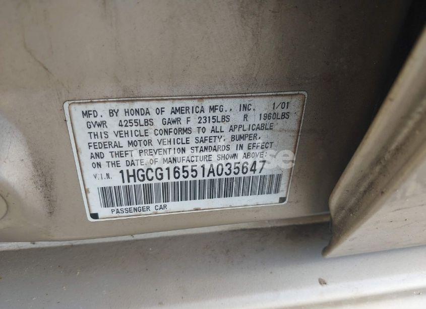 Photo 9 of 2001 Honda Accord 3.0 EX (VIN 1HGCG16551A035647)