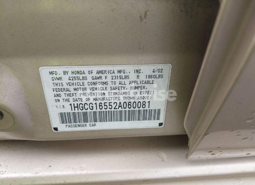 Photo 9 of 2002 Honda Accord 3.0 EX (VIN 1HGCG16552A060081)