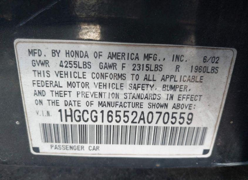 Photo 9 of 2002 Honda Accord 3.0 EX (VIN 1HGCG16552A070559)