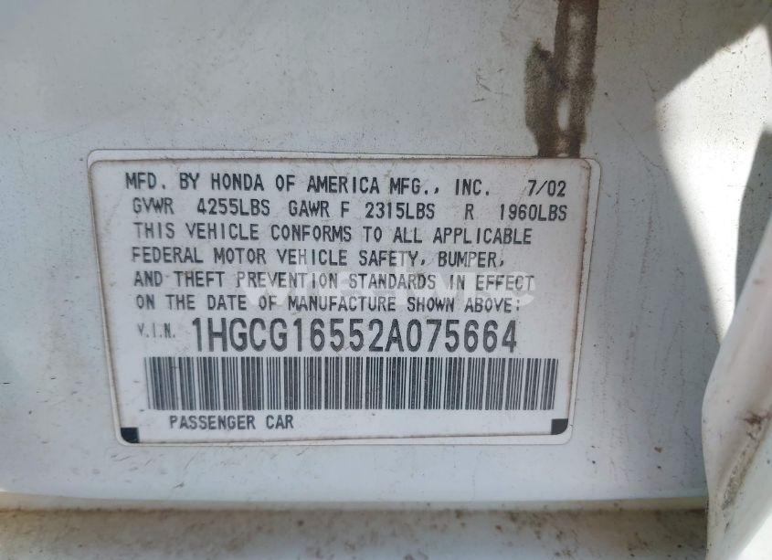 Photo 9 of 2002 Honda Accord 3.0 EX (VIN 1HGCG16552A075664)