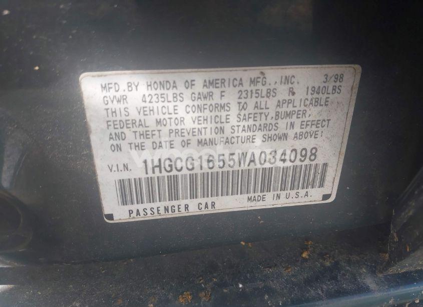 Photo 9 of 1998 Honda Accord EX V6 (VIN 1HGCG1655WA034098)