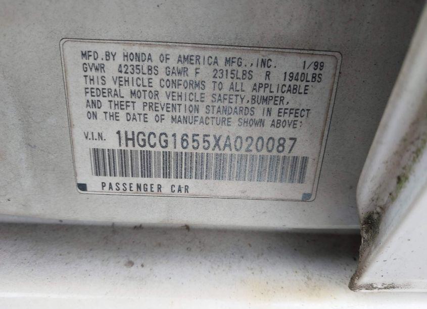 Photo 9 of 1999 Honda Accord EX V6 (VIN 1HGCG1655XA020087)