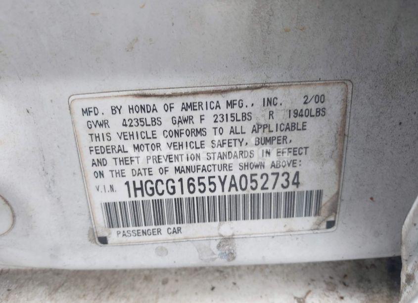 Photo 9 of 2000 Honda Accord 3.0 EX (VIN 1HGCG1655YA052734)