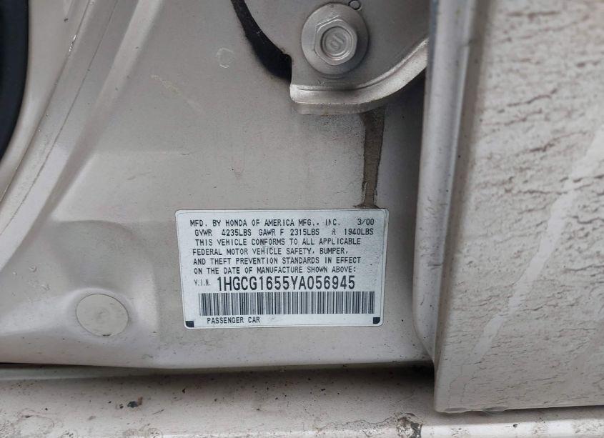 Photo 9 of 2000 Honda Accord 3.0 EX (VIN 1HGCG1655YA056945)