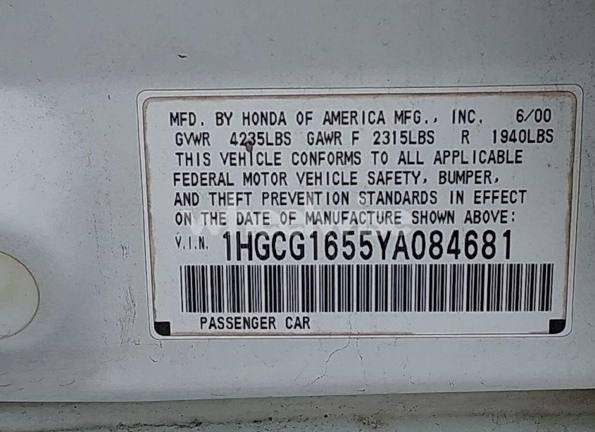Photo 9 of 2000 Honda Accord 3.0 EX (VIN 1HGCG1655YA084681)