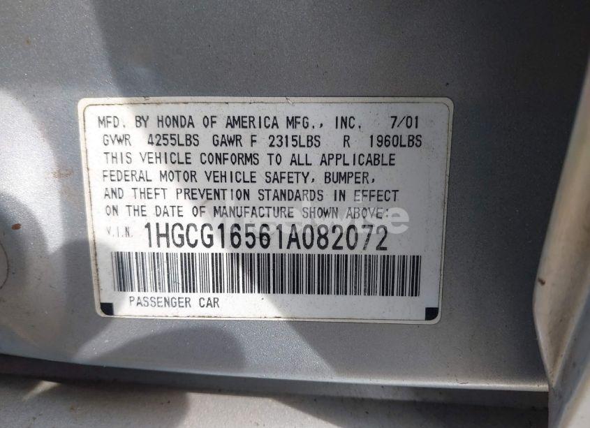 Photo 9 of 2001 Honda Accord 3.0 EX (VIN 1HGCG16561A082072)