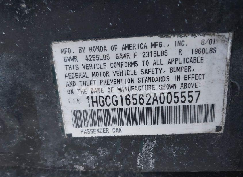 Photo 9 of 2002 Honda Accord 3.0 EX (VIN 1HGCG16562A005557)