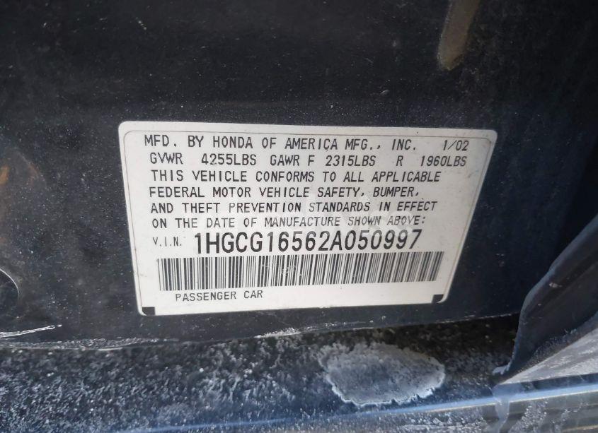 Photo 9 of 2002 Honda Accord 3.0 EX (VIN 1HGCG16562A050997)