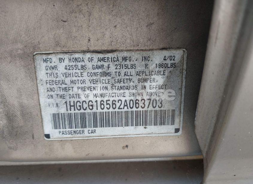 Photo 9 of 2002 Honda Accord 3.0 EX (VIN 1HGCG16562A063703)