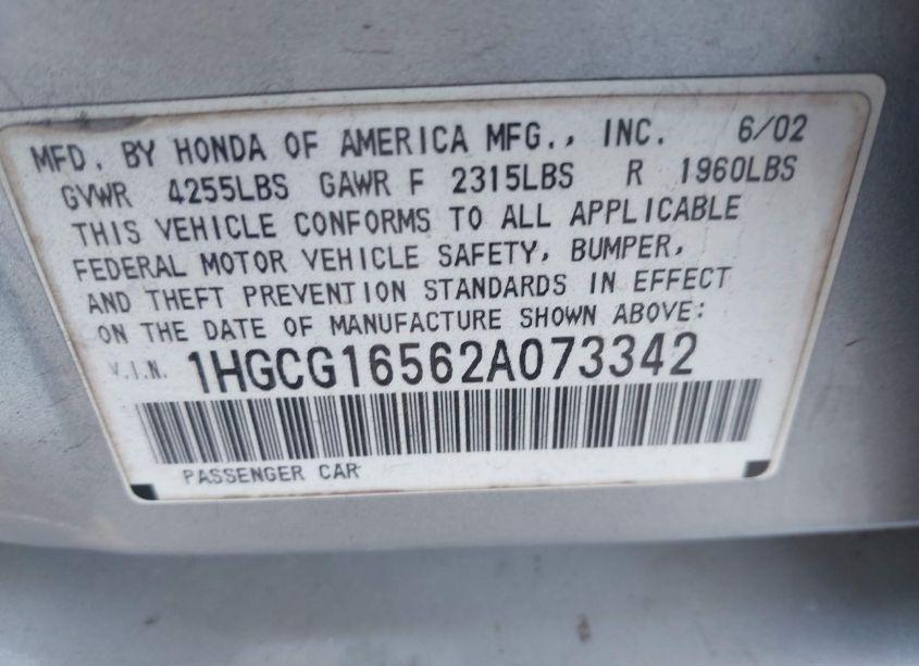 Photo 9 of 2002 Honda Accord 3.0 EX (VIN 1HGCG16562A073342)