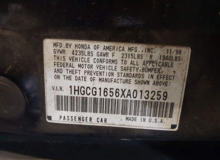 Photo 9 of 1999 Honda Accord EX V6 (VIN 1HGCG1656XA013259)