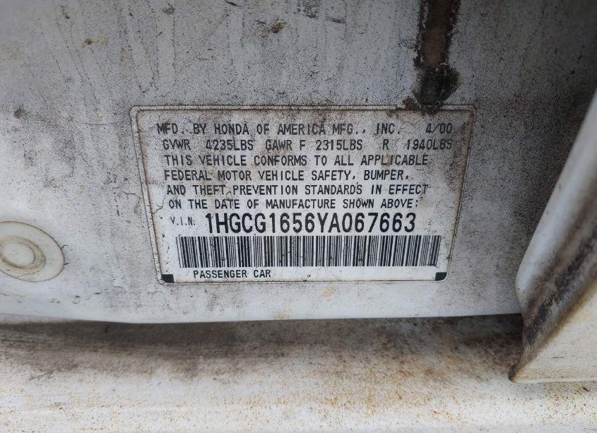 Photo 9 of 2000 Honda Accord 3.0 EX (VIN 1HGCG1656YA067663)