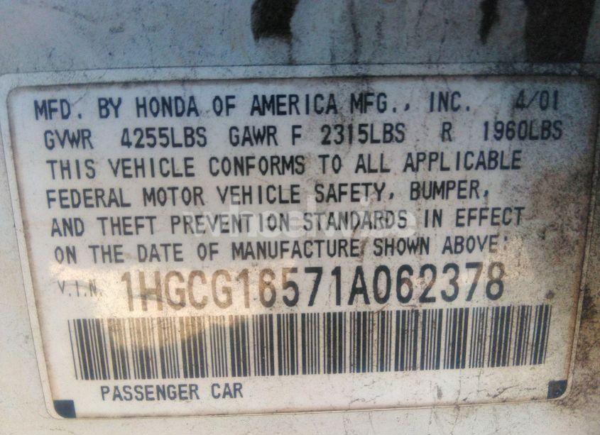 Photo 9 of 2001 Honda Accord 3.0 EX (VIN 1HGCG16571A062378)