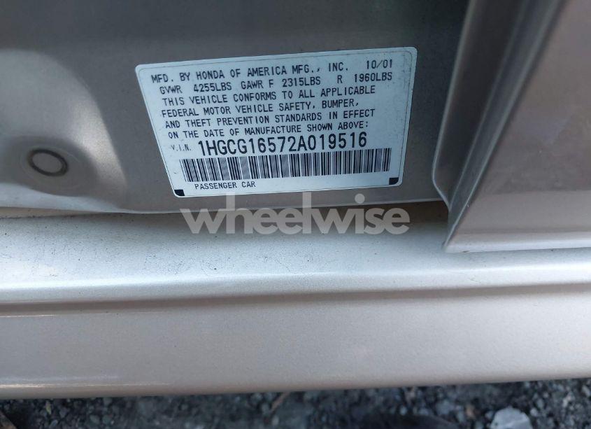 Photo 9 of 2002 Honda Accord 3.0 EX (VIN 1HGCG16572A019516)