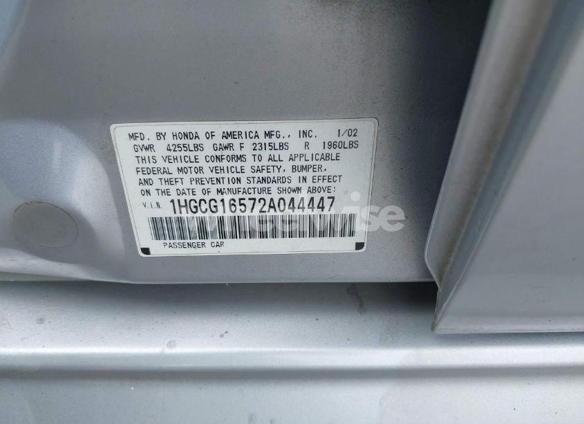 Photo 9 of 2002 Honda Accord 3.0 EX (VIN 1HGCG16572A044447)