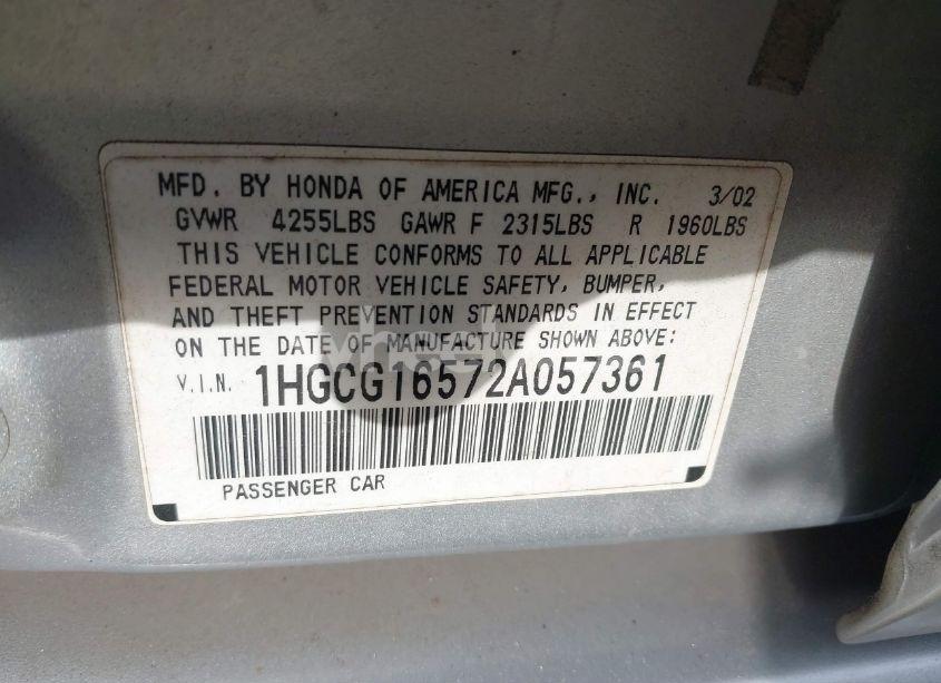 Photo 9 of 2002 Honda Accord 3.0 EX (VIN 1HGCG16572A057361)