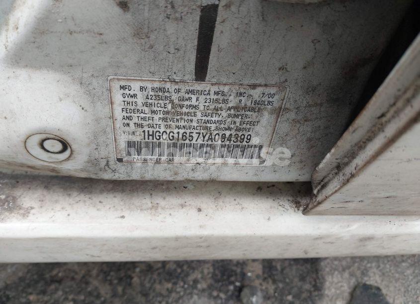 Photo 9 of 2000 Honda Accord 3.0 EX (VIN 1HGCG1657YA094399)