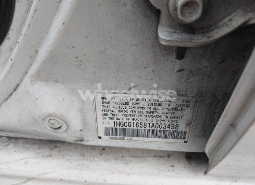 Photo 9 of 2001 Honda Accord 3.0 EX (VIN 1HGCG16581A003498)