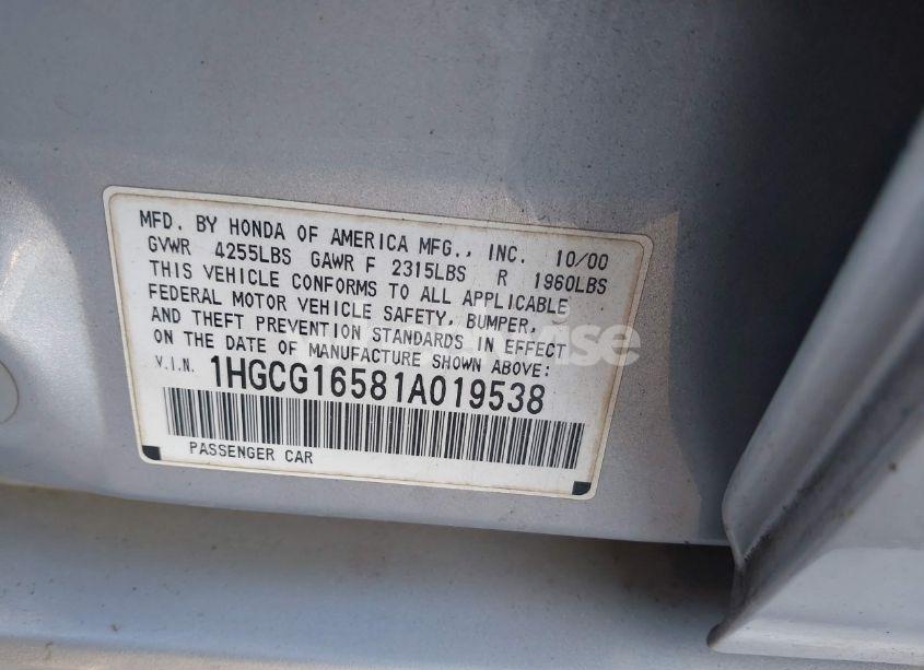 Photo 9 of 2001 Honda Accord 3.0 EX (VIN 1HGCG16581A019538)