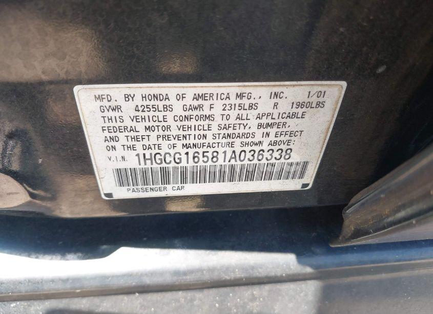 Photo 9 of 2001 Honda Accord 3.0 EX (VIN 1HGCG16581A036338)