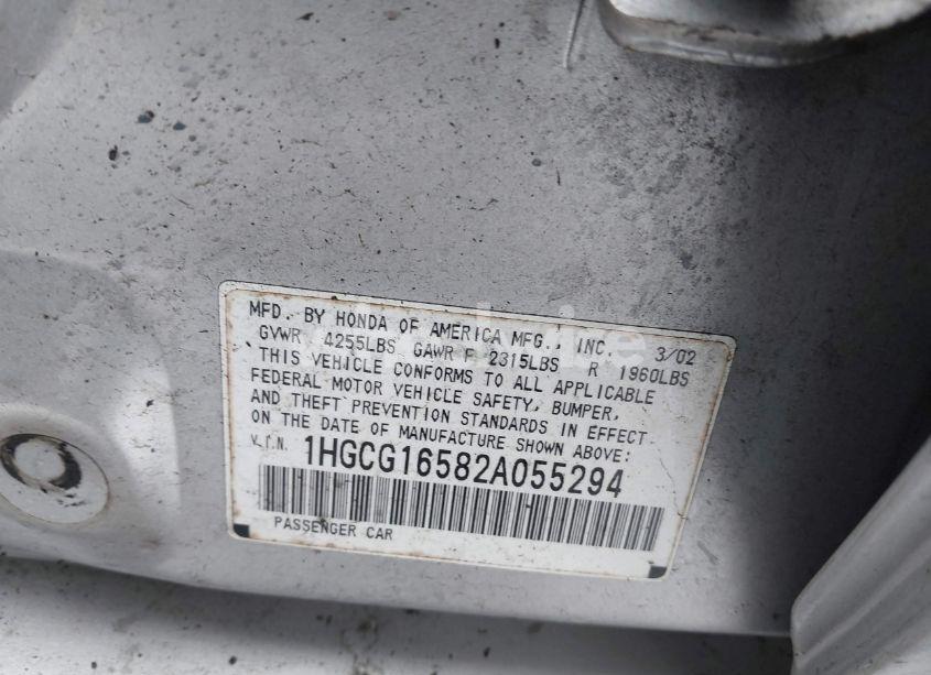 Photo 9 of 2002 Honda Accord 3.0 EX (VIN 1HGCG16582A055294)