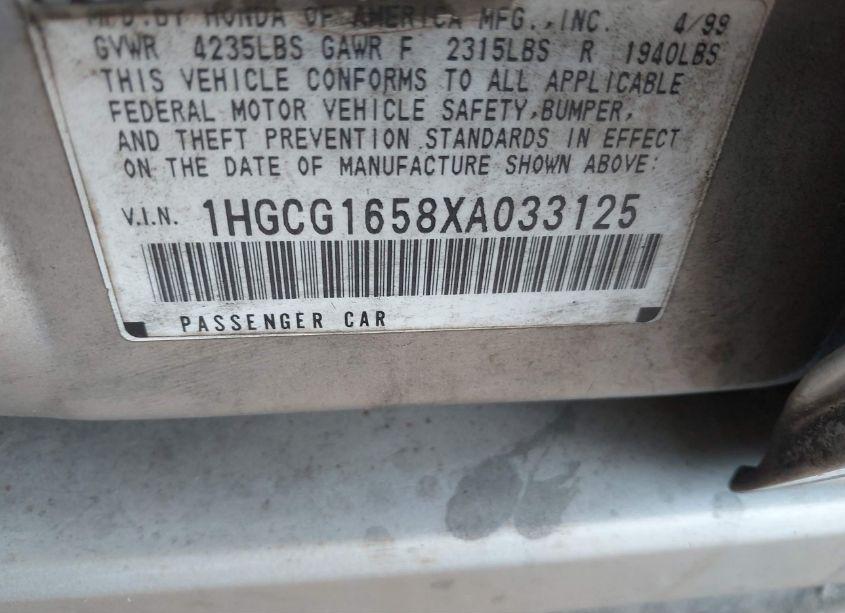 Photo 9 of 1999 Honda Accord EX V6 (VIN 1HGCG1658XA033125)