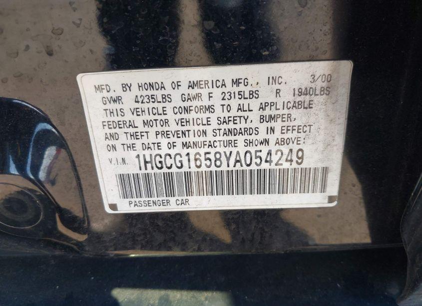 Photo 9 of 2000 Honda Accord 3.0 EX (VIN 1HGCG1658YA054249)