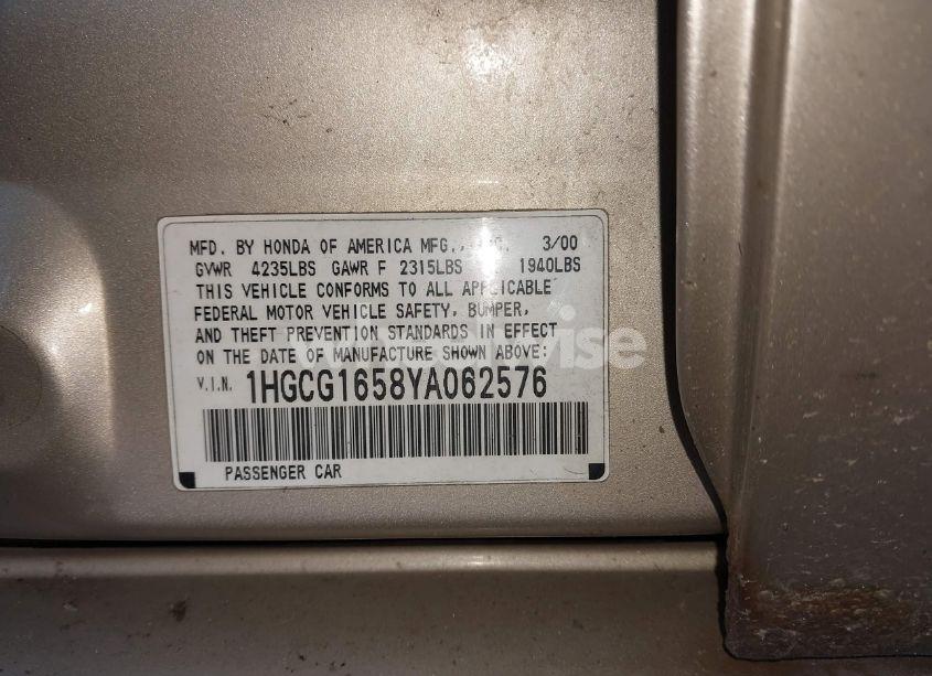 Photo 9 of 2000 Honda Accord 3.0 EX (VIN 1HGCG1658YA062576)