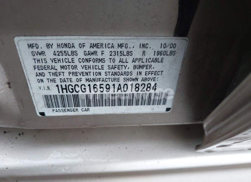 Photo 9 of 2001 Honda Accord 3.0 EX (VIN 1HGCG16591A018284)