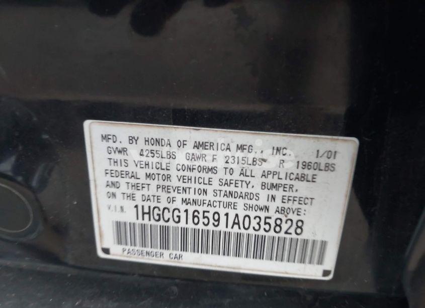 Photo 9 of 2001 Honda Accord 3.0 EX (VIN 1HGCG16591A035828)