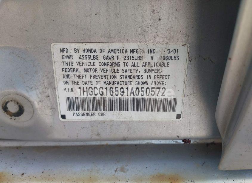 Photo 9 of 2001 Honda Accord 3.0 EX (VIN 1HGCG16591A050572)