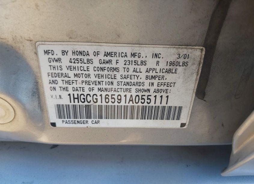 Photo 9 of 2001 Honda Accord 3.0 EX (VIN 1HGCG16591A055111)