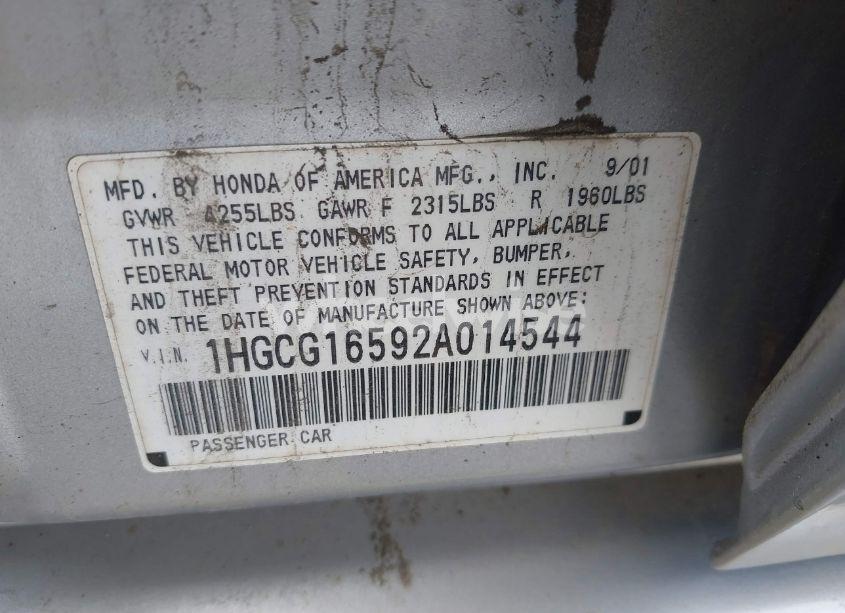 Photo 9 of 2002 Honda Accord 3.0 EX (VIN 1HGCG16592A014544)