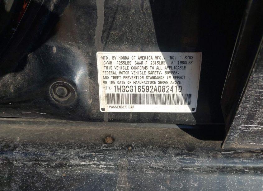 Photo 9 of 2002 Honda Accord 3.0 EX (VIN 1HGCG16592A082410)