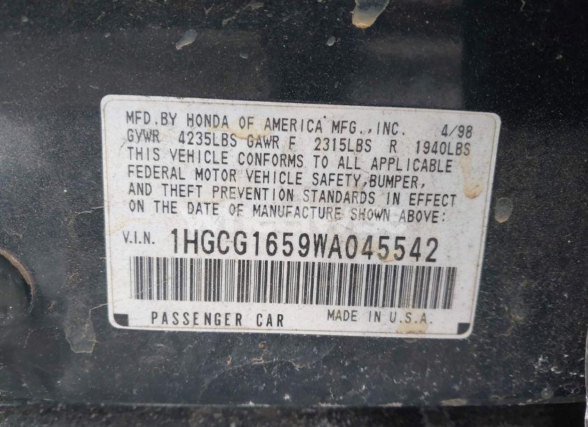 Photo 9 of 1998 Honda Accord EX V6 (VIN 1HGCG1659WA045542)